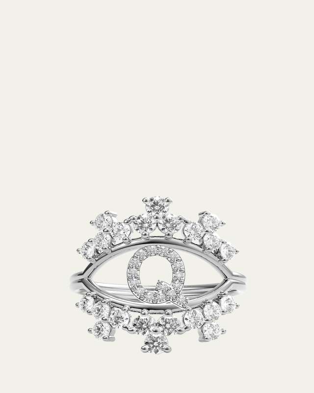 Sara 18K White Gold Diamond Ring, Letter Q